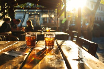 Sunlit outdoor café with refreshing drinks