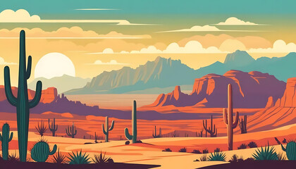 Desert landscape illustration with sunnydays