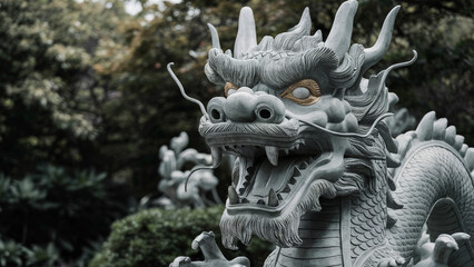 Fototapeta premium A Chinese dragon statue with a classic design, symbolizing power and wisdom. 