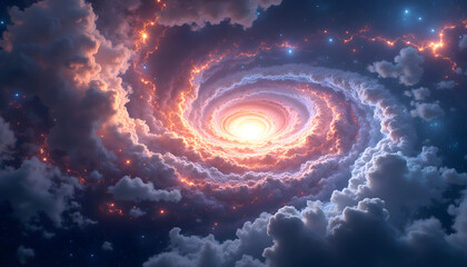  Cosmic Symphony: An abstract depiction of the cosmos, where bright stars and galaxies intertwine in dynamic spirals and swirls.