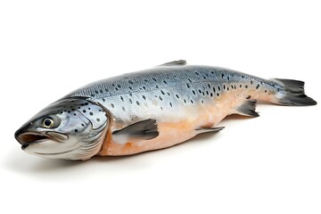 Obraz premium Fresh salmon fillet with herbs and spices on white background, top view