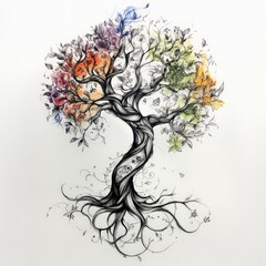 tree, nature, floral, flower, leaf, vector, illustration, design, art, branch, plant, spring, silhouette, decoration, pattern, ornament, summer, swirl, autumn, vintage, card, element, season, decor, f