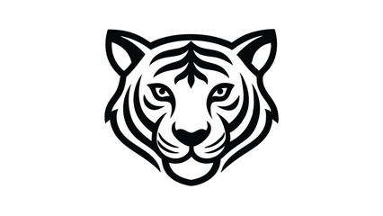 simple tiger, vintage logo line art concept black and white color, hand drawn illustration