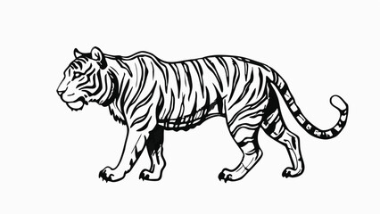 simple tiger, vintage logo line art concept black and white color, hand drawn illustration