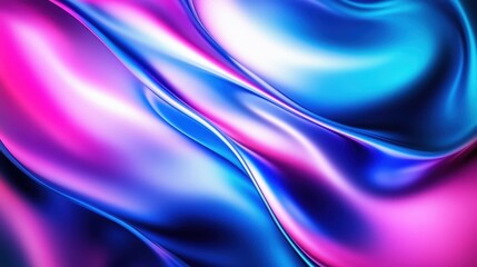 Abstract fluid waves, vibrant blue and pink gradients, smooth curves, glossy reflective surface, dynamic flow, ethereal lighting, futuristic design, digital art, high contrast, 3D render, ultra high d
