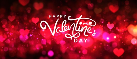 Happy Valentines Day: Romantic Red Hearts Bokeh Background