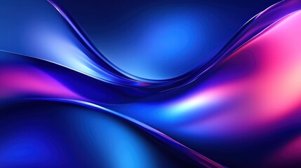 Fototapeta premium Abstract fluid waves, vibrant blue and pink gradients, smooth curves, glossy reflective surface, dynamic flow, ethereal lighting, futuristic design, digital art, high contrast, 3D render, ultra high d