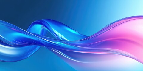 Fototapeta premium Abstract waves, fluid dynamics, vibrant blue and pink gradients, smooth curves, metallic sheen, digital art, flowing lines, dynamic composition, futuristic background, glossy texture, energy in motion