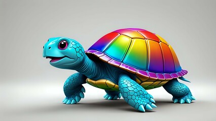 Vibrant rainbow turtle, 3D render, cartoon style, cheerful expression, isolated on white background. Perfect for children's books, websites, or branding.