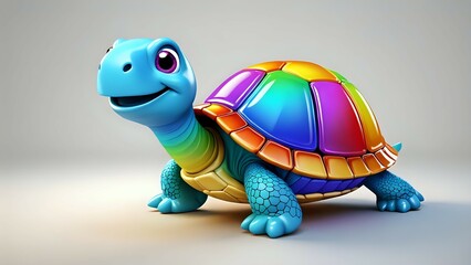 Cheerful rainbow tortoise, 3D render, cartoon style, isolated on light grey background. Perfect for children's books, websites or app design.