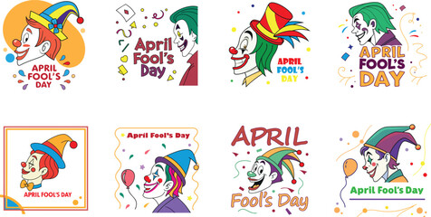 April Fool's Day, collection of april fool's day template symbols vector art illustration
