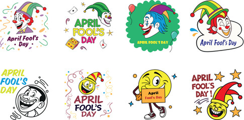 April Fool's Day, collection of april fool's day template symbols vector art illustration