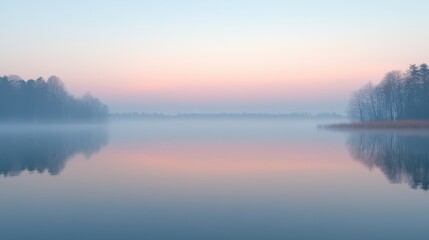 Fototapeta premium Lake at dawn reflecting pastel morning sky