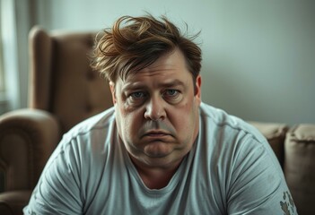 Overweight male in a melancholic pose