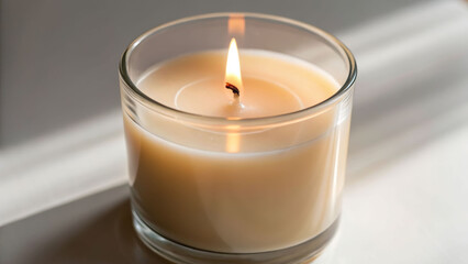 Solitude reflected close-up of a single lit candle in a serene indoor setting