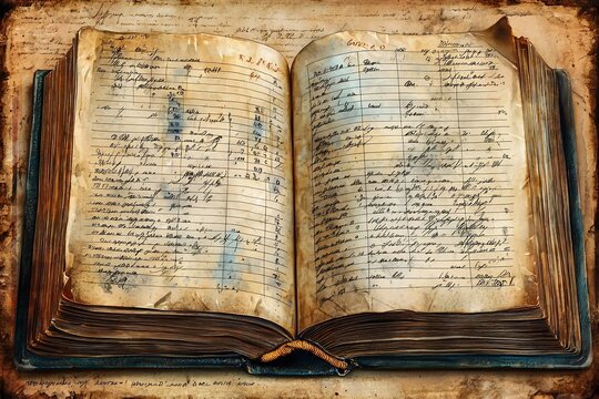 Weathered Vintage Ledger Book with Handwritten Financial Projections and Calculations