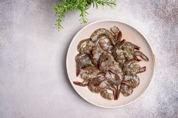 Fresh uncooked prawns or shrimps