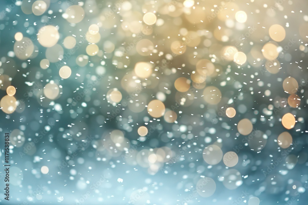Poster falling snow and soft bokeh lights create a magical winter scene.