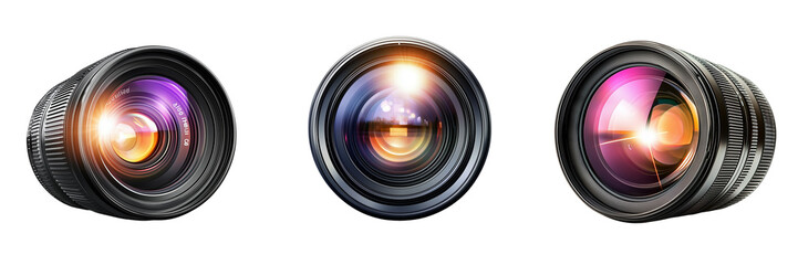 Set of A close-up shot of a camera with the lens removed on transparent png background