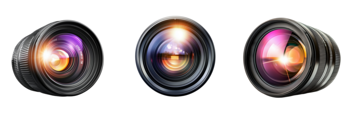Set of A close-up shot of a camera with the lens removed on transparent png background