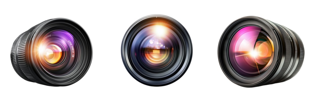 Set of A close-up shot of a camera with the lens removed on transparent png background