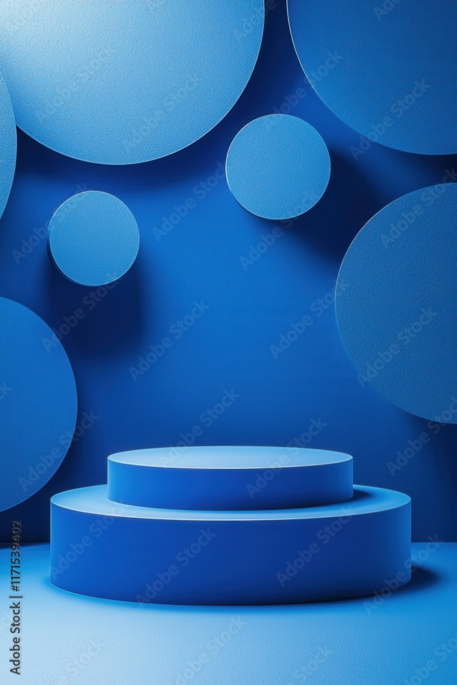 Poster blue abstract background with geometric three-dimensional circles