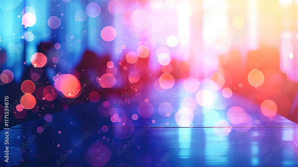 Aufkleber abstract bokeh background with vibrant colors and a reflective surface.