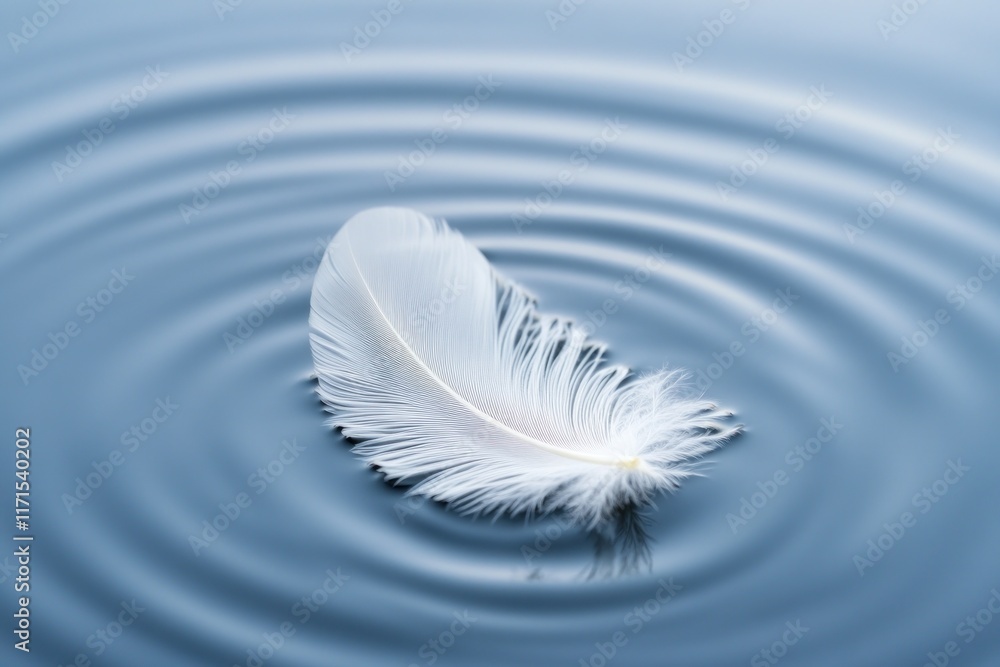 Poster a white feather floats on calm water, creating a peaceful atmosphere with soft textures and light