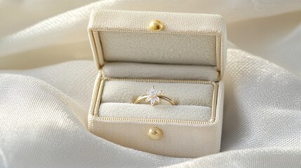 flower placed gently in a wedding ring box as part of the engagement or wedding proposal moment. Stephanotis 