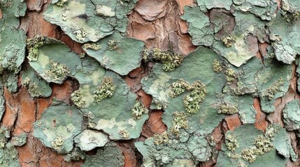 Close-up of tree bark covered with green lichen.