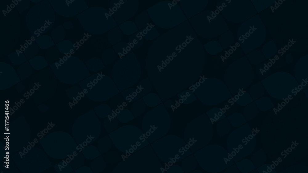 Poster geometric pattern of abstract rounded dark blue leafy shapes in various sizes on a dark blue, almost