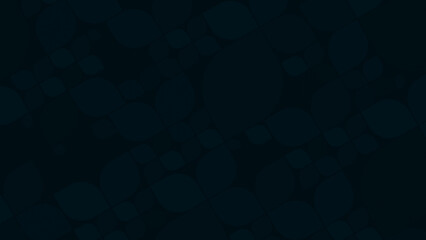 Geometric pattern of abstract rounded dark blue leafy shapes in various sizes on a dark blue, almost black, background. Good for backgrounds, wallpapers and nature-inspired designs. Copy space.