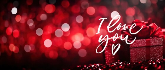 Romantic Red Gift Box with I Love You for Valentines Day