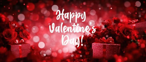 Romantic Valentines Day Red Roses and Gifts Stock Photo