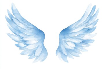 Fototapeta premium Delicate watercolor wings illustrations ethereal art dreamy aesthetic soft blue hues, isolated on white background