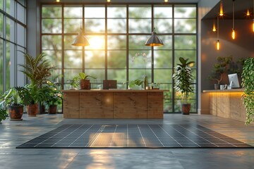 Fototapeta premium Modern office with solar floor and plants