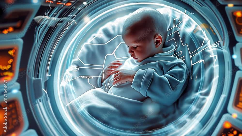Poster This View of embryos in advanced incubators with glowing technology, emphasizing growth and development.