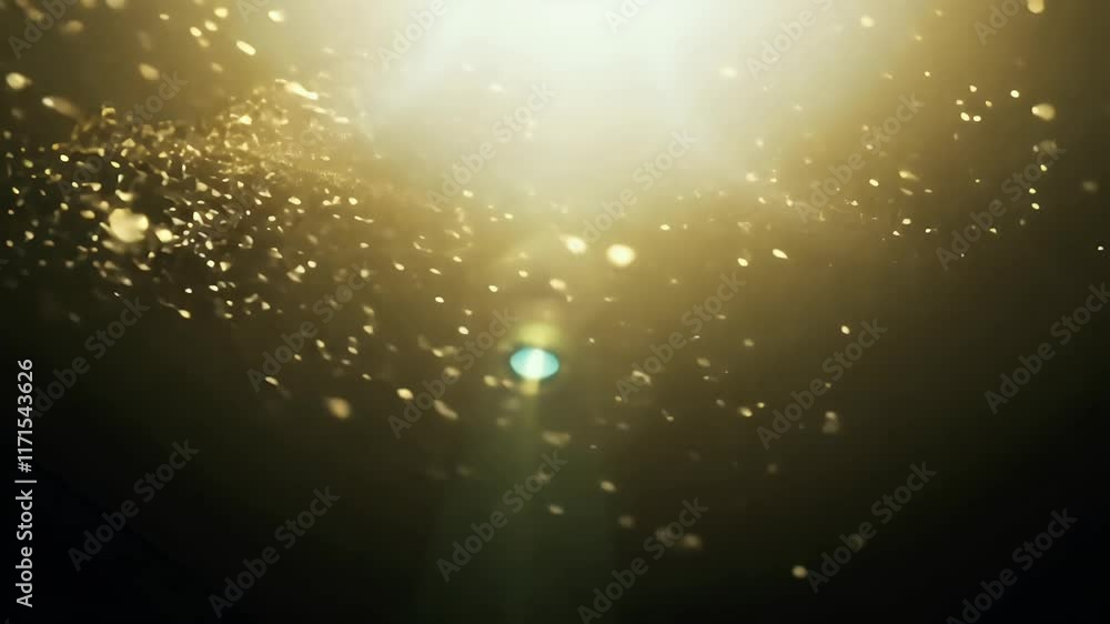 Sticker golden dust particles shimmer softly dark background accented lens flare effect creating serene magi