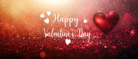Sparkling Red Glitter Valentines Day Background with Heart