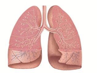 anatomical illustration of normal lungs showing trachea and bronchi - cross section