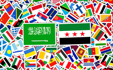 Obraz premium Syria Flag and Saudi Arabia, Kingdom of Saudi Arabia, Flag of the Syrian Revolution - New Syrian Flag.