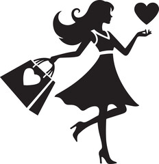 Charming silhouette of a woman enjoying shopping with heart graphic