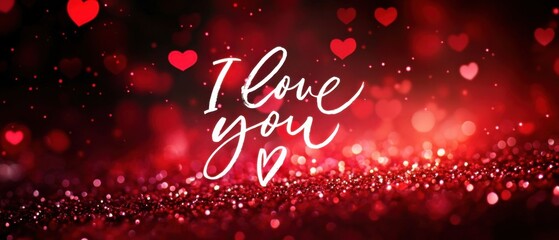 Romantic Red Glitter Background with I Love You for Valentines Day