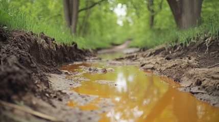 River Contamination in Natural Setting with Dramatic Lighting