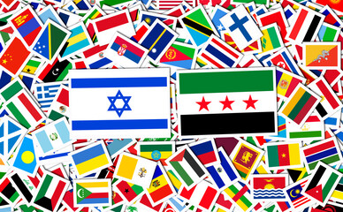 Obraz premium Syria Flag and Israel, State of Israel, Flag of the Syrian Revolution - New Syrian Flag.