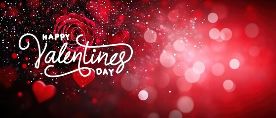 Romantic Valentines Day Background with Red Rose and Hearts
