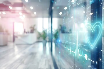 Digital health data displayed on a screen in a modern office setting.