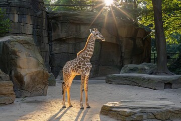 Tall giraffe in zoo  a glimpse of african safari wildlife in its natural habitat