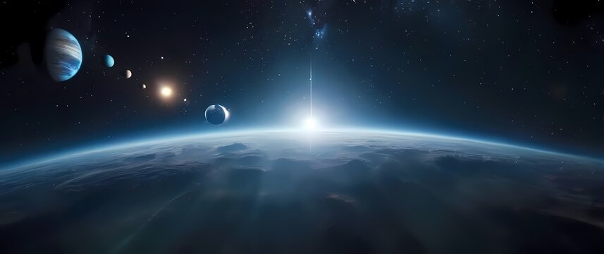 A breathtaking celestial scene with planets aligned against a backdrop of stars
