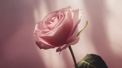 A Single Pink Rose Illuminated By Soft Light